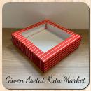 20x20x5 Red and White Striped Cardboard Box with PVC Window