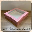 25x25x5 Pink and White Striped Cardboard Box with PVC Window